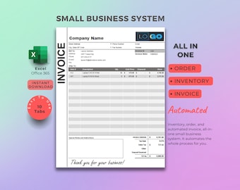 Small Business Excel Template: Automatisierte Rechnung, Bestellung, Bestandsaufnahme (Digitaler Download)