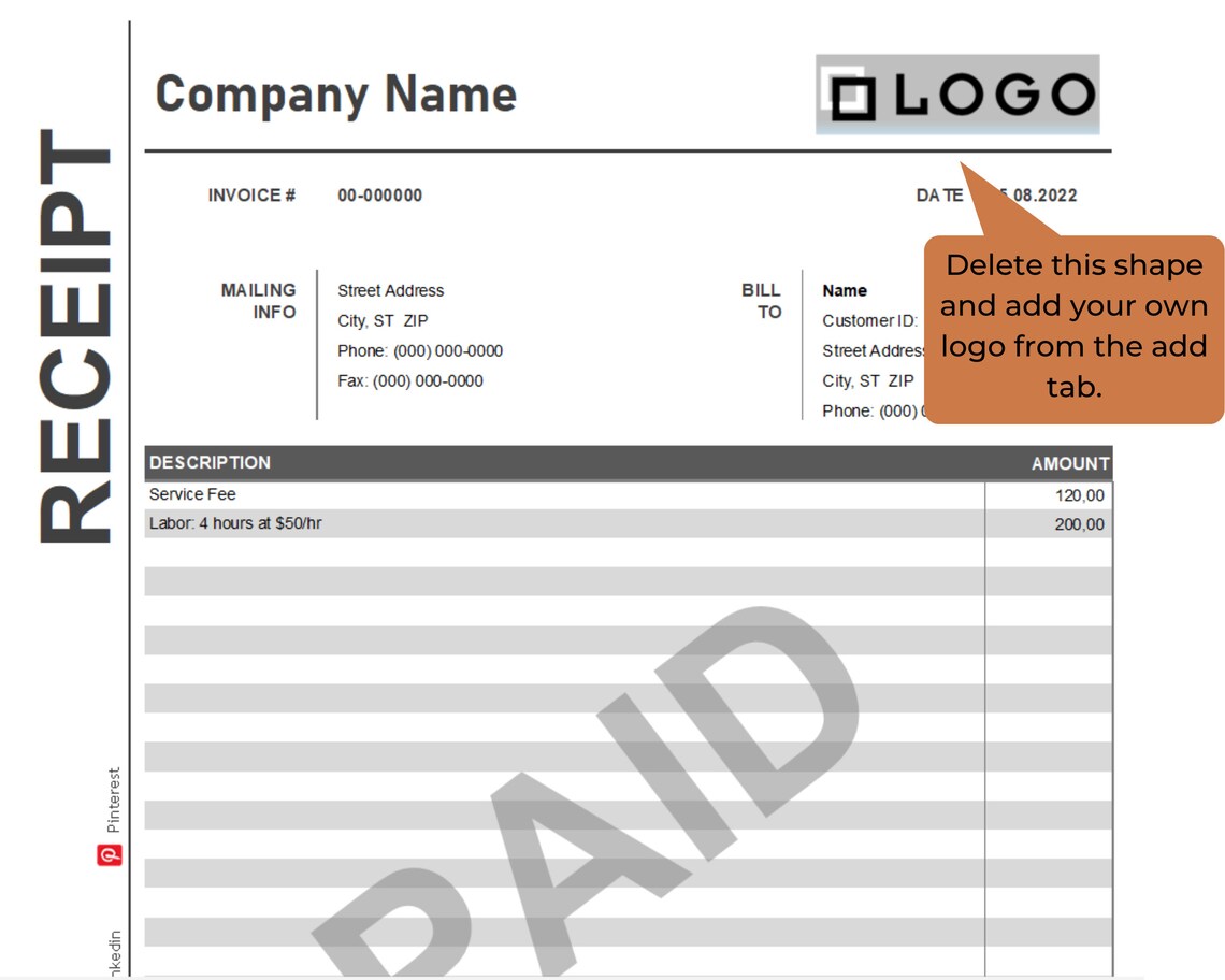 Receipt Template Google Sheets and Microsoft Excel - Etsy