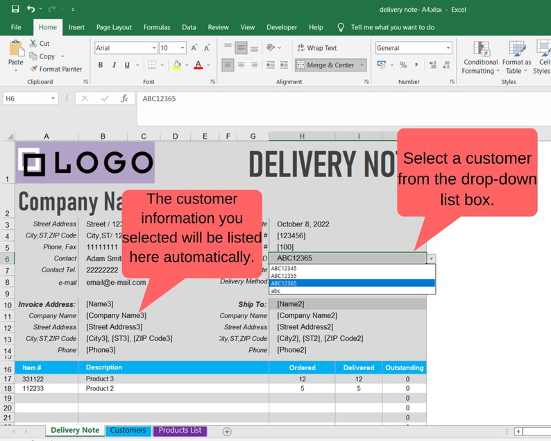 Advanced Delivery Note Template Packing Slip Google Sheets Etsy