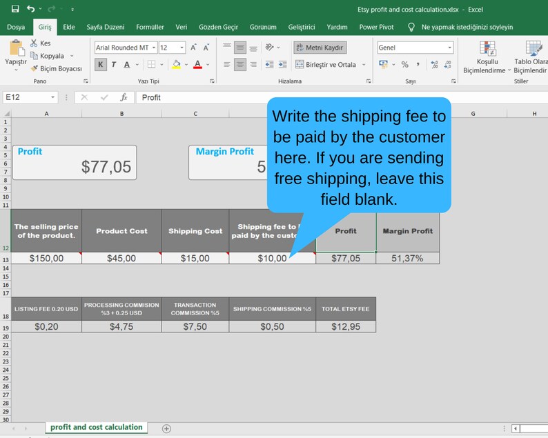 Etsy Fees and Profit Spreadsheet. Calculate Your Product Cost and
