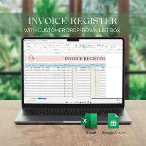 Rastreador de facturas Registro de facturas, Fácil de usar para pequeñas empresas, Hojas de cálculo de Google, Excel, PDF convertible, tamaños A4 y Carta de EE. UU., Imprimible.
