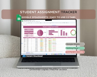 Student Assignment Tracker | Google Sheets Academic Planner | Homework & Study Organizer Template