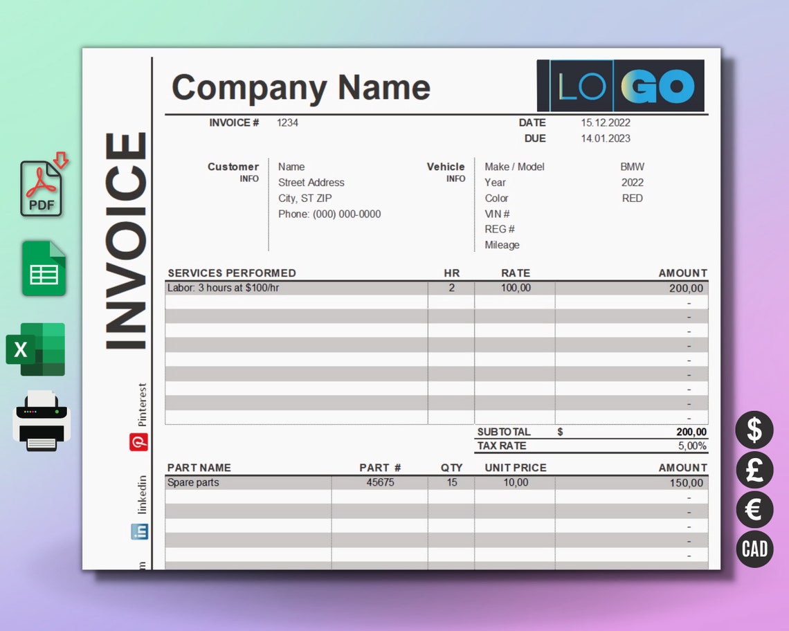 Image 4 for Vehicle Service Invoice Template