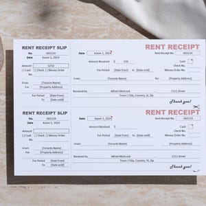 Rental Receipt Template, Excel, Google Sheets, PDF, Receipt Form, For Small Business, Printable, Editable.