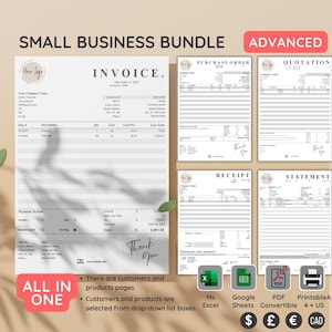 Small Business Template Bundle: Invoice, Quote, Receipt (Excel+Google Sheets, A4/US Letter) (PDF)