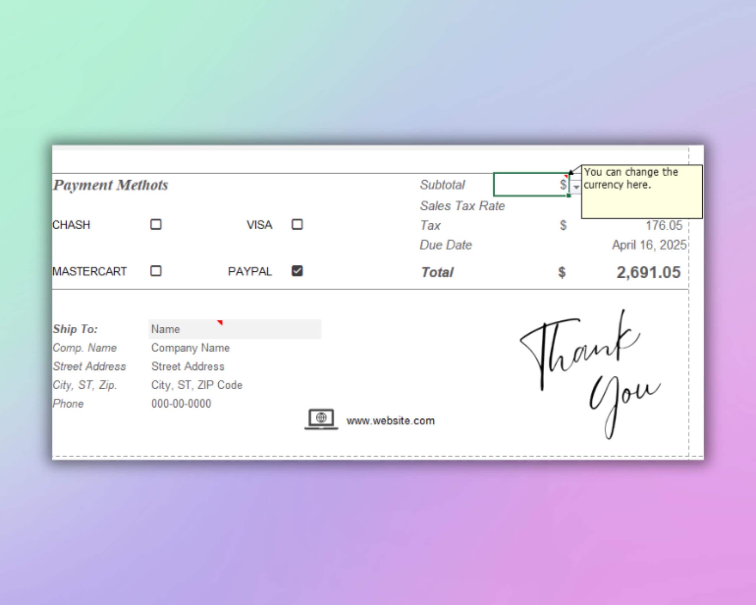 Advanced Invoice Template: Excel & Google Sheets (printable PDF) - Etsy
