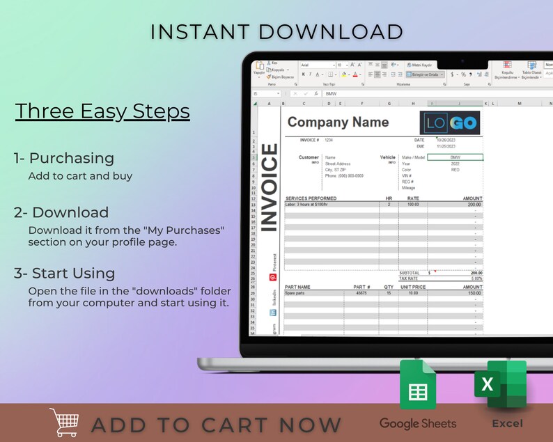 Computer Maintenance and Repair Invoice Template, Excel, Google Sheets