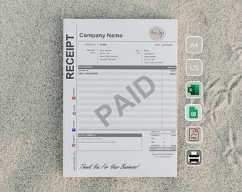 Può includere: Una ricevuta bianca con il testo "RECEIPT" in un riquadro nero nell'angolo in alto a sinistra. Il testo "Company Name" è nell'angolo in alto a destra. La ricevuta è contrassegnata "PAID" in un riquadro grigio. La ricevuta ha una sezione per "Description" e "Amount". La ricevuta ha una sezione per "Other Comments". La ricevuta ha una sezione per "Thank You For Your Business!" in basso. La ricevuta ha un logo nell'angolo in alto a destra. La ricevuta ha una data di "giugno 2020".