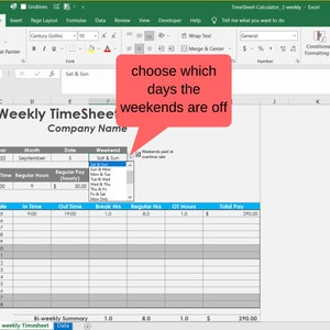 Timesheet First Weekend Next Bi-week Timesheets Employee Table, With Break, Salary Calculator, Excel ...
