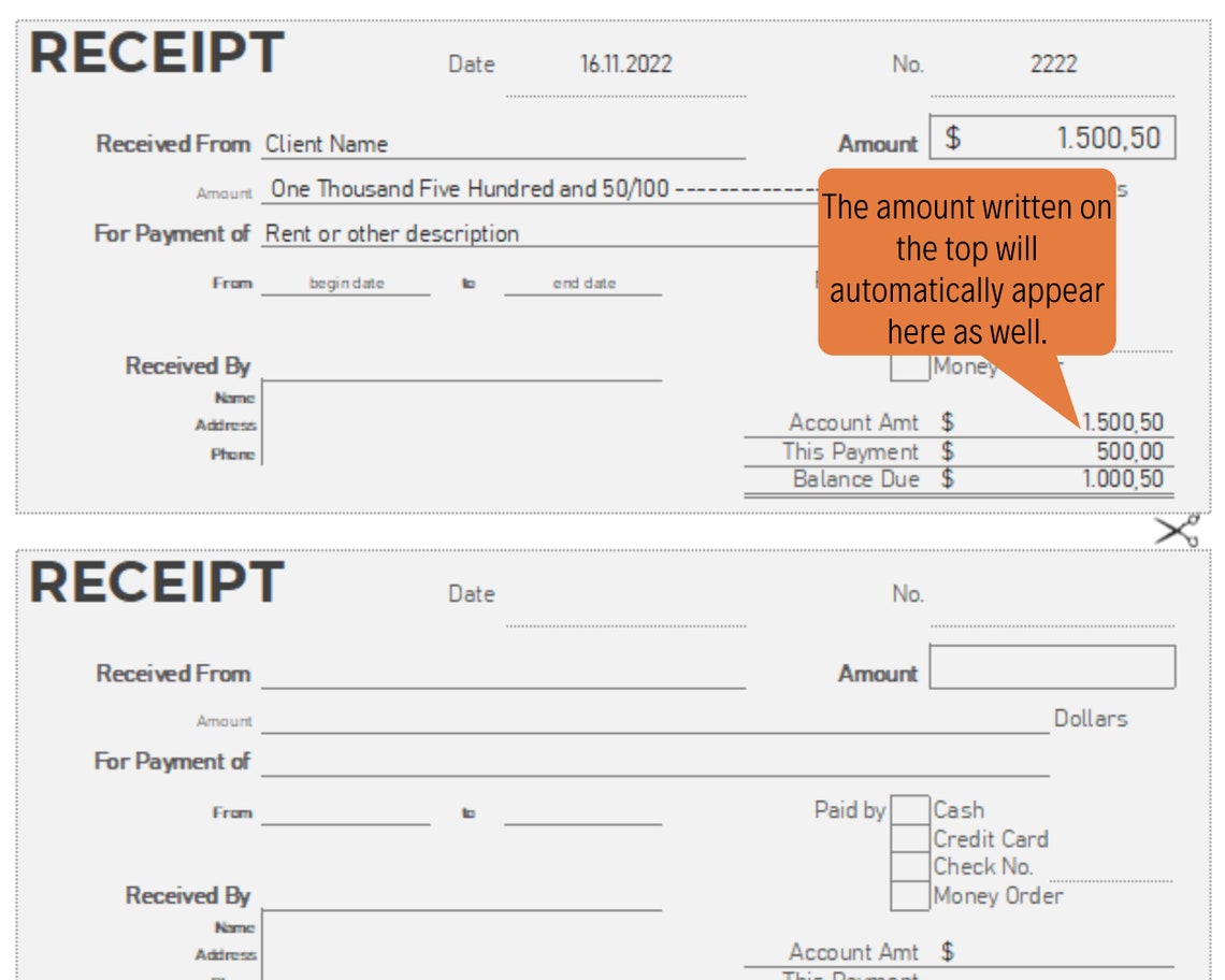 Receipt template excel and google sheets convertible pdf etsy