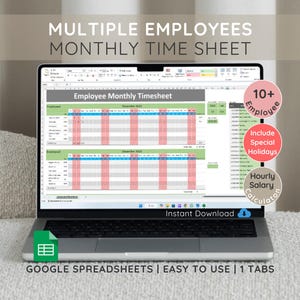 Employee Monthly Timesheet: Salary Calculator for Google Sheets (Up to 10 Employees)