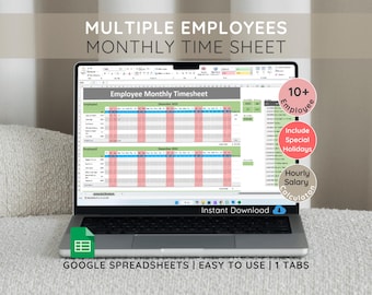 Mitarbeiter Monthly Timesheet: Gehaltsrechner für Google Sheets (Bis zu 10 Mitarbeiter)