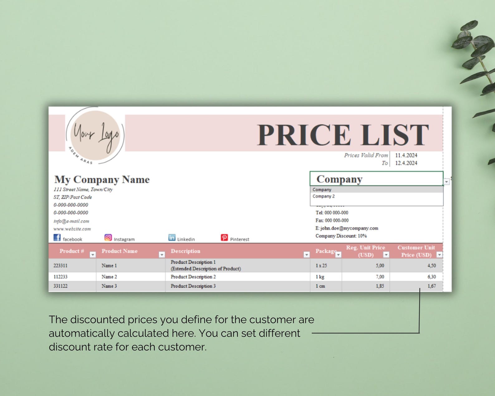 Advanced Price List Template: Excel & Google Sheets (PDF) - Etsy