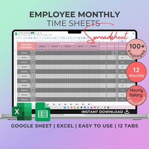 Maandelijkse tijd werknemersgrafiek, salariscalculator, werkschema werknemers, personeelsplanner, Excel, Google Spreadsheets