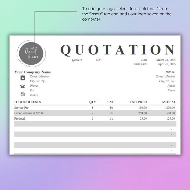 Editable Quote Template: Google Sheets & Excel (PDF) - Etsy