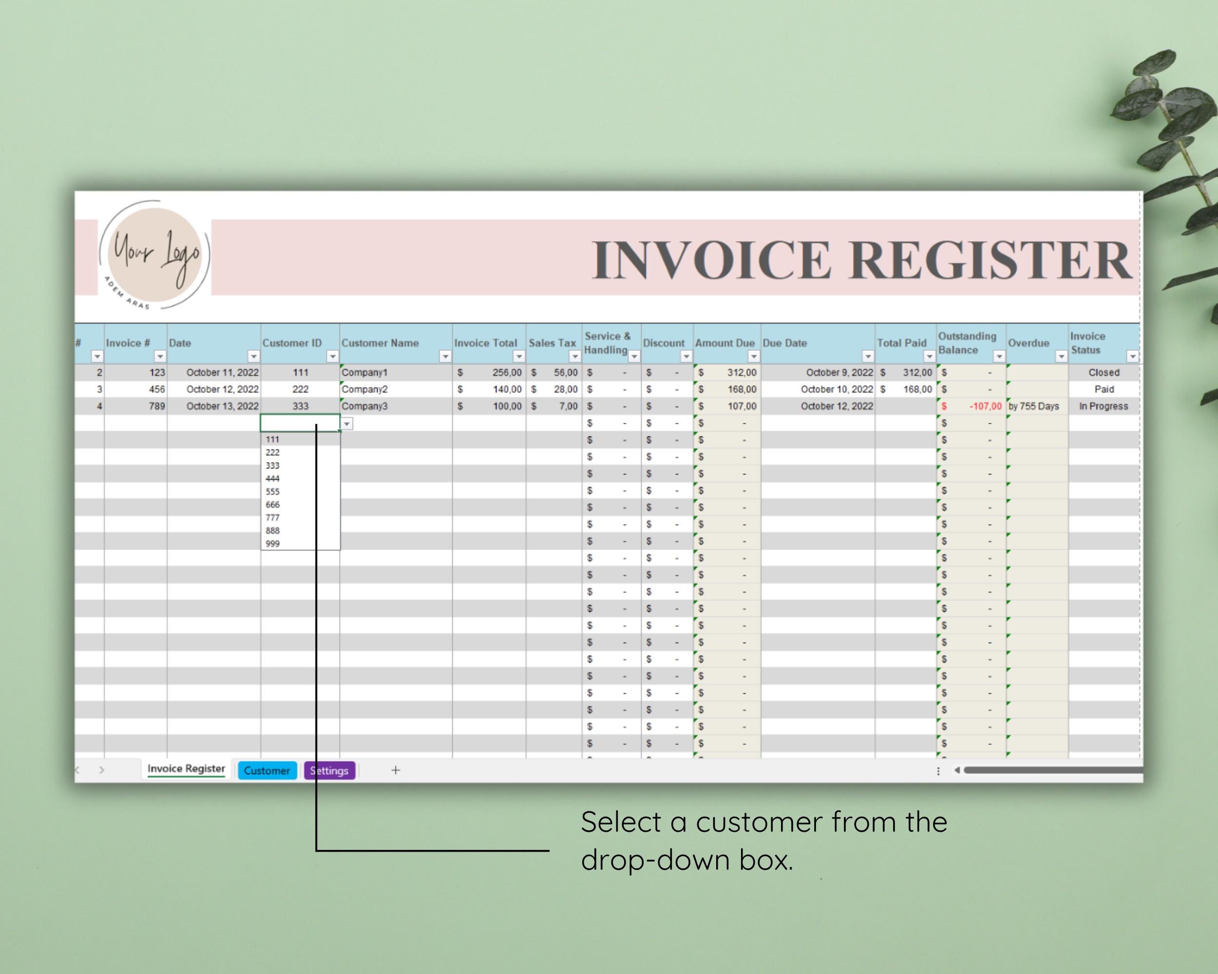 Invoice Tracker: Google Sheets & Excel Template (printable PDF) - Etsy