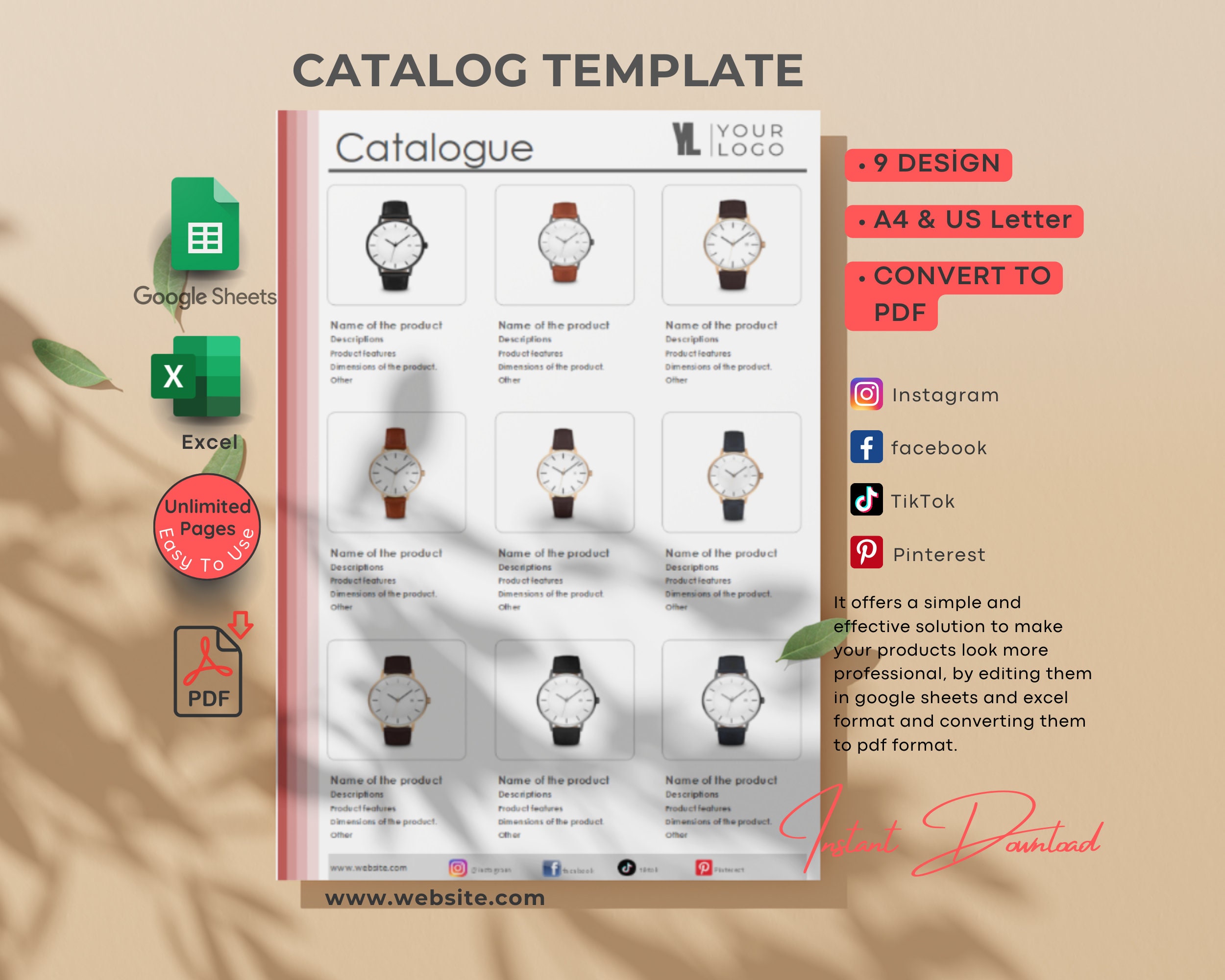 Product Catalog Template: Excel & Google Sheets (digital Download) - Etsy