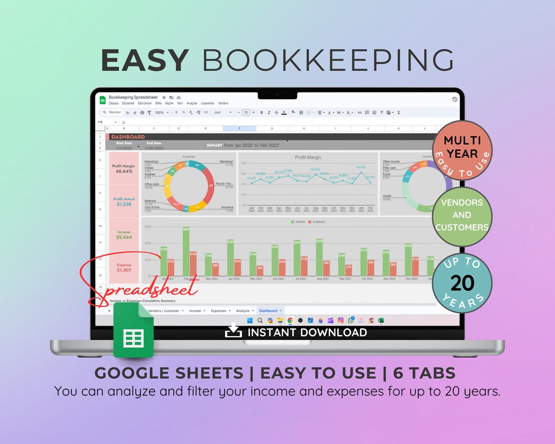 Small Business Bookkeeping Spreadsheet: Income Expense Tracker (google ...