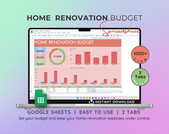 Home renovation Budget Planner, Google Sheets  Budget Spreadsheet, Budget Tracker, Expense Tracker, Home Project Cost, interior designer