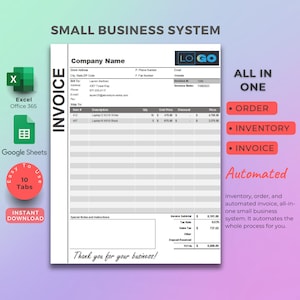 Small Business Bookkeeping Spreadsheet, Inventory , Order, Client tracker, autometed invoice, Product Pricing Calculator, Google Sheet Excel