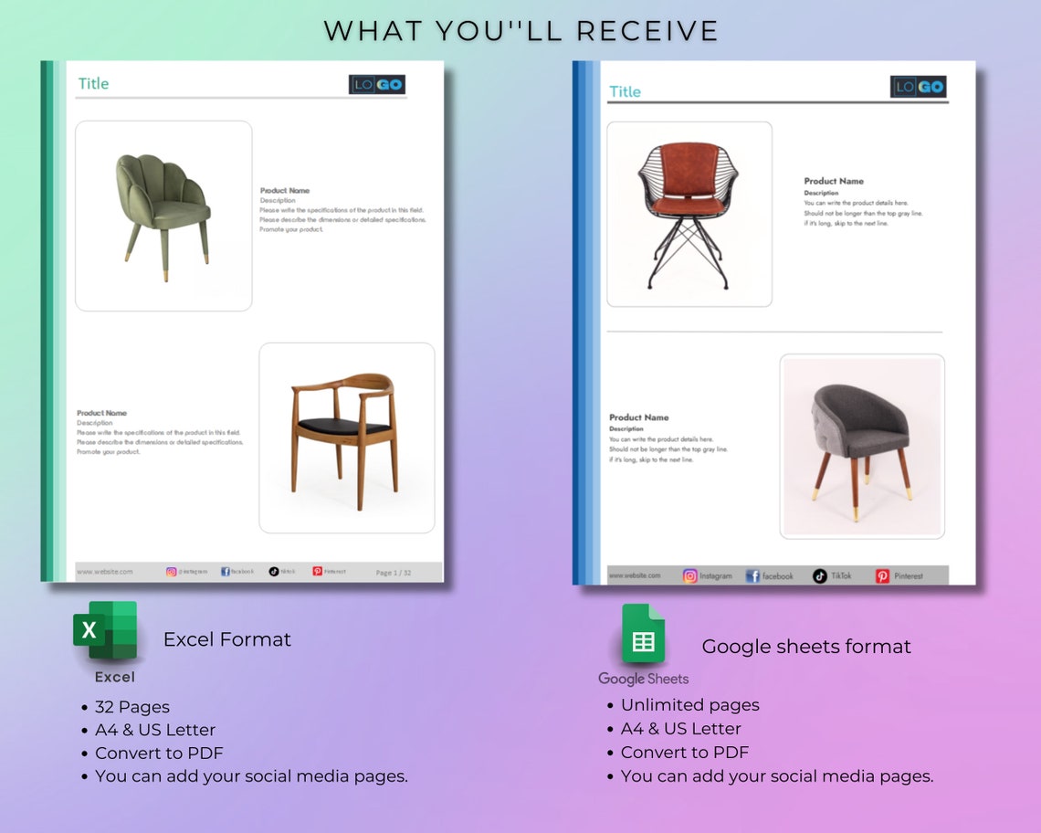Product Catalog Template, Excel and Google Sheets Format, 2 Design