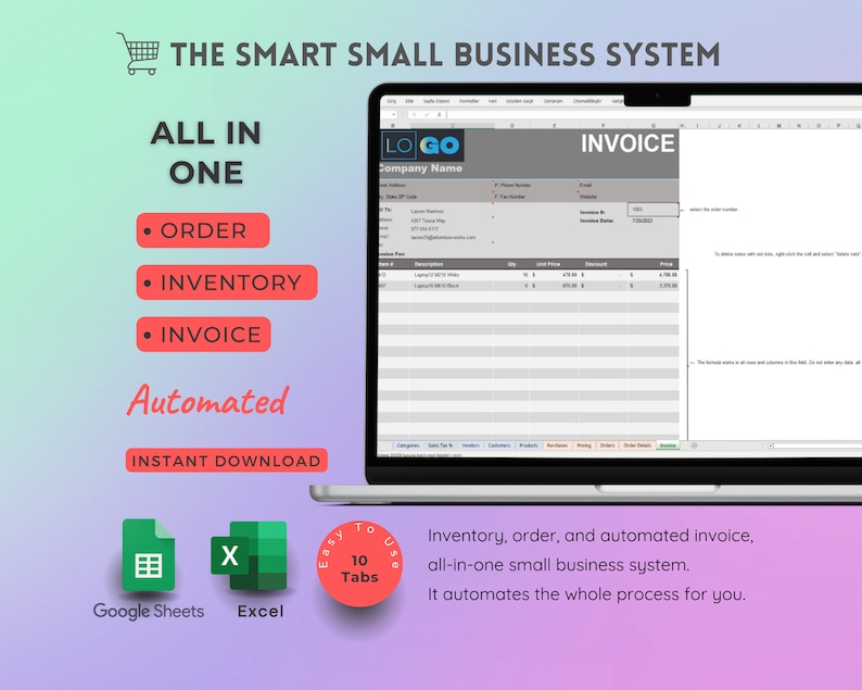 excel and google sheets, smart bookkeeping tools. order, inventory and invoice all in one.
