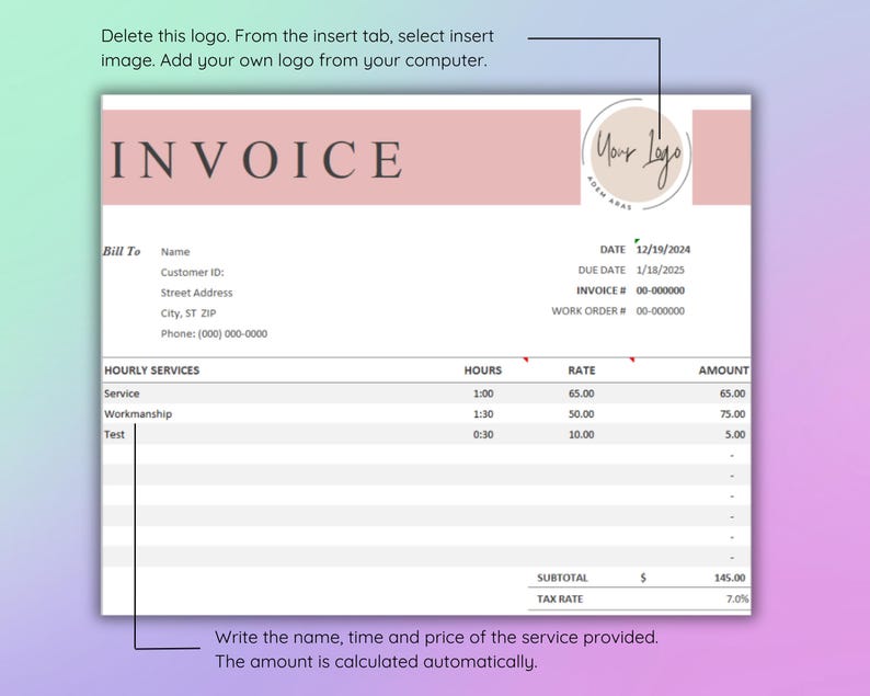 Consultancy Invoice Template | Hourly Rate & Two Different Tax ...