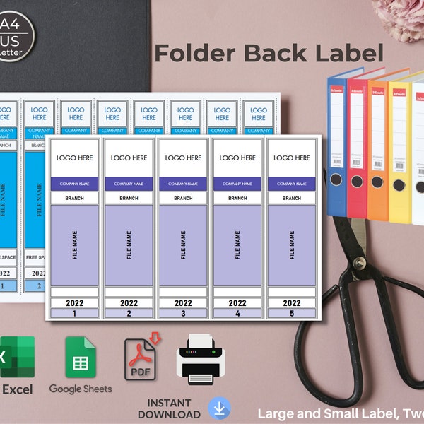 Folder backs label Excel and google sheets, template, download, print and cut, get rid of clutter, Organize your Invoice and office files.