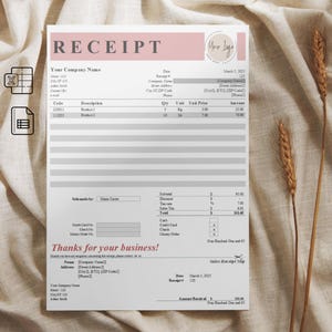 Advanced Payment Receipt Template | Excel & Google Sheets | Printable, For small business Automated receipt