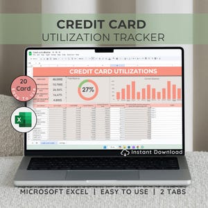 Utilización de tarjetas de crédito, Ms Excel, Rastreador de tarjetas de crédito, Plantilla de hoja de cálculo, Administrador de tarjetas de crédito, Rastreador de pago de deudas
