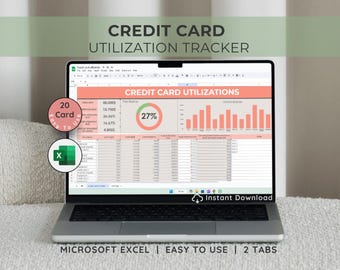 Credit Card Utilization Tracker: Excel Spreadsheet Template (Digital Download)