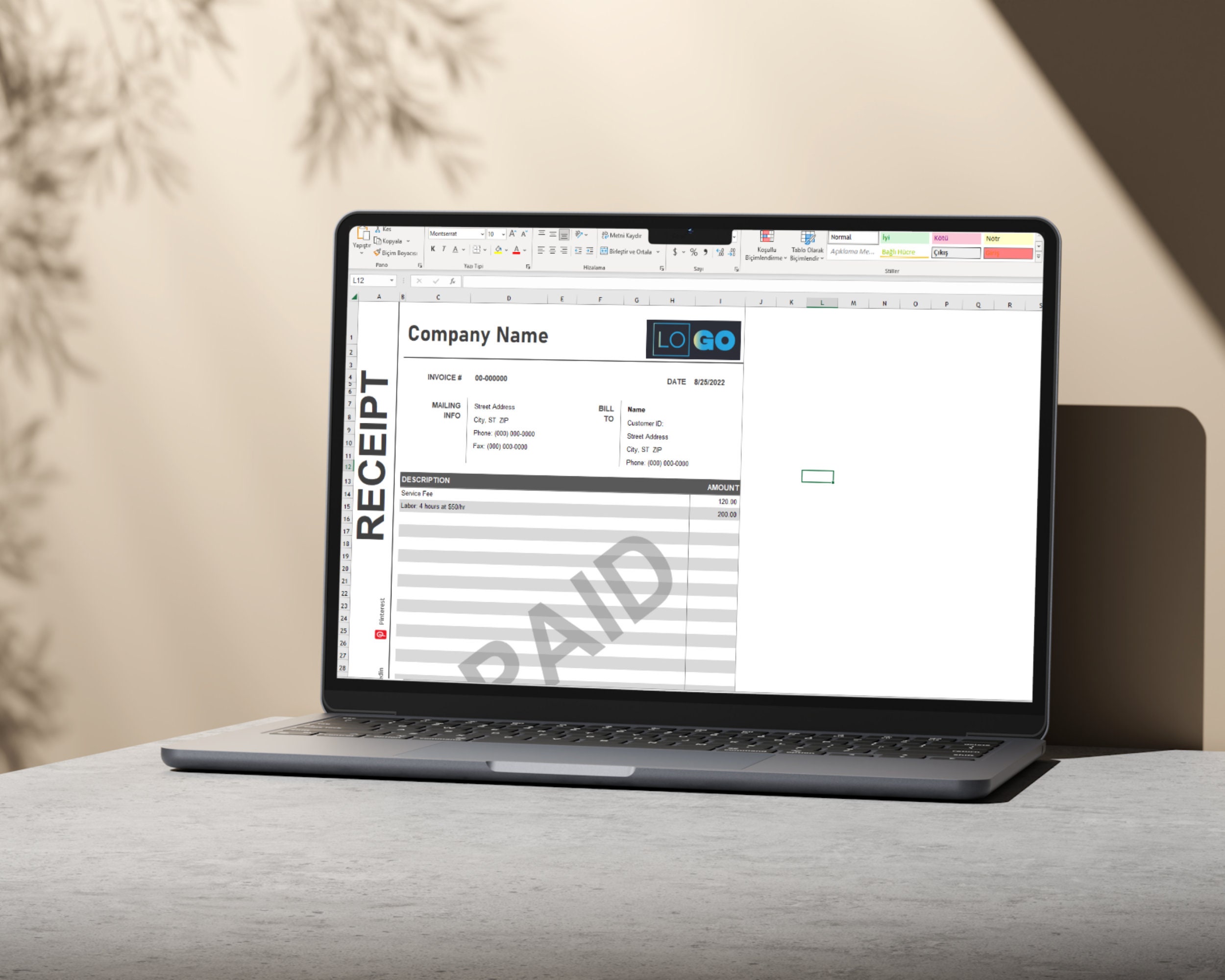 Receipt Template Google Sheets and Microsoft Excel, Convertible PDF ...