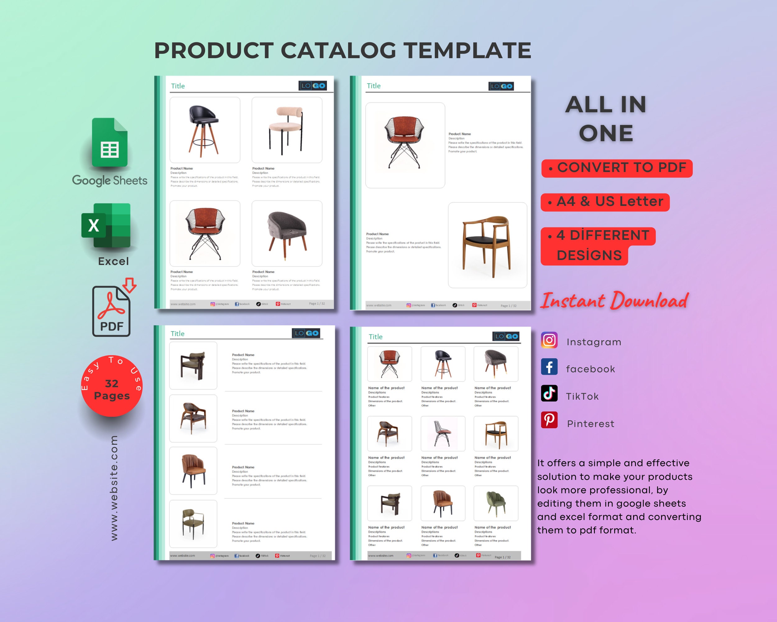 Catalog Template of the Product, in Excel and Google Sheets Format, 4 ...