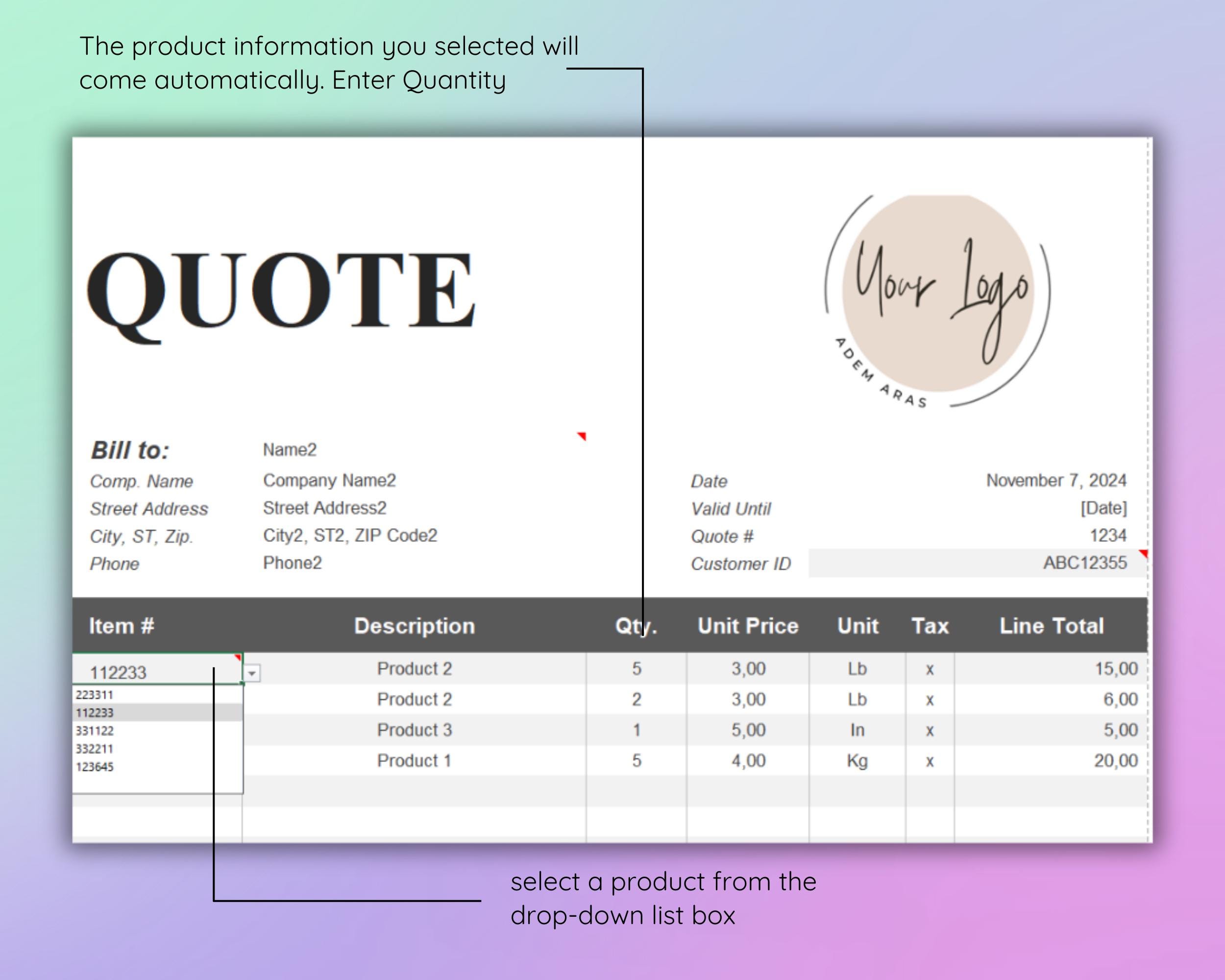Advanced Quote Template: Excel & Google Sheets (printable PDF) - Etsy