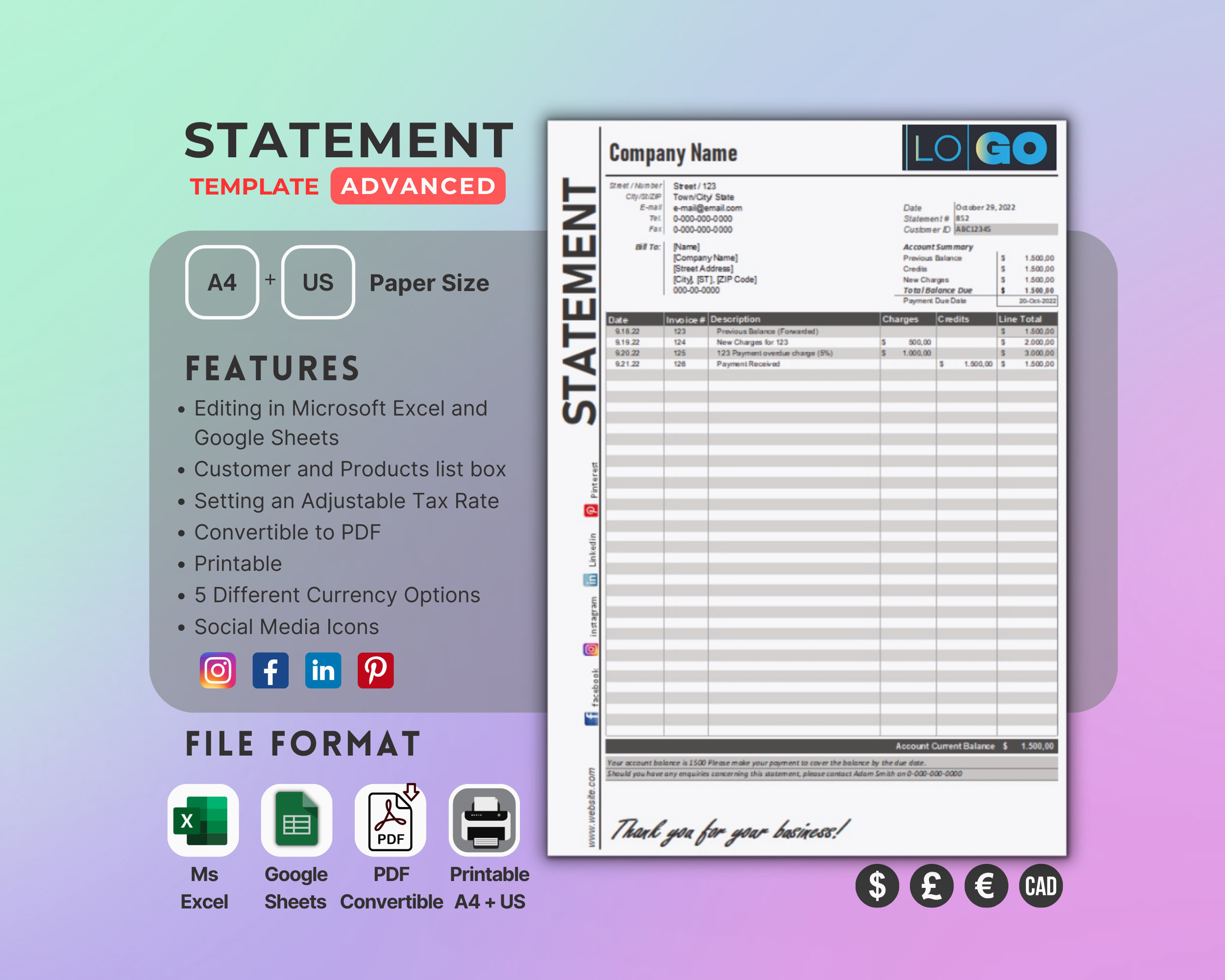 Leere Kontoauszugsvorlage