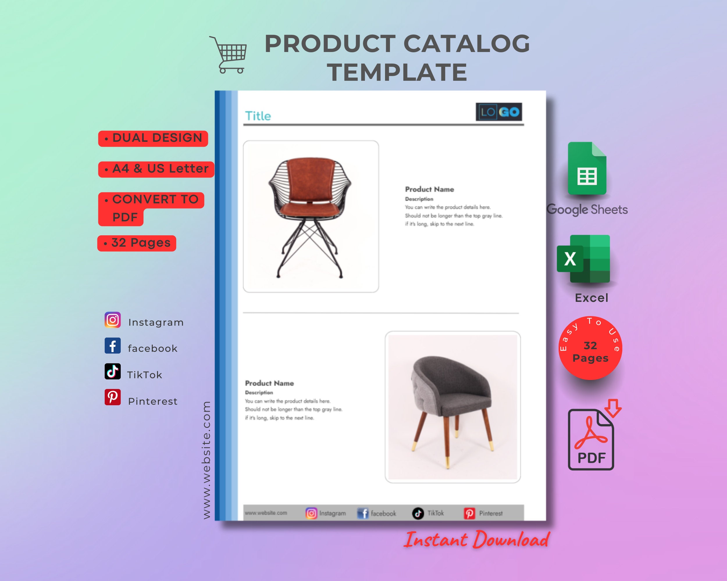 Product Catalog Template, Excel and Google Sheets Format, 2 Design ...