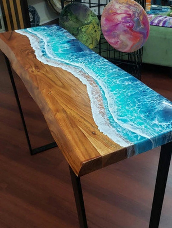 Ocean Epoxy Coffee Table Top, Epoxy Resin Walnut Table, Center Sofa Table,  Decor