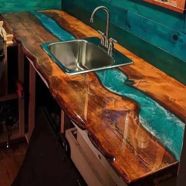 Epoxy Resin Furniture, Epoxy Ocean Table, Epoxy Kitchen Island, Epoxy Bar Table, Live Edge Table