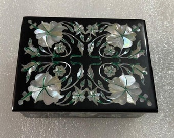 Elegant Black Marble Jewelry Box Inlaid With Mother Of Pearl semi Precious Stones Gift Box Storage Box