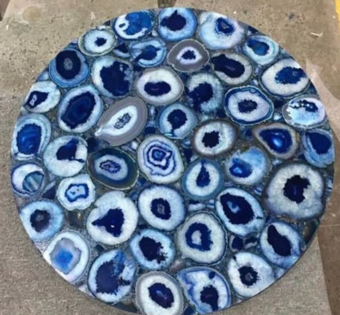 Blue Agate Table , Round Agate Slab, Agate Dining Table, Stone Coffee