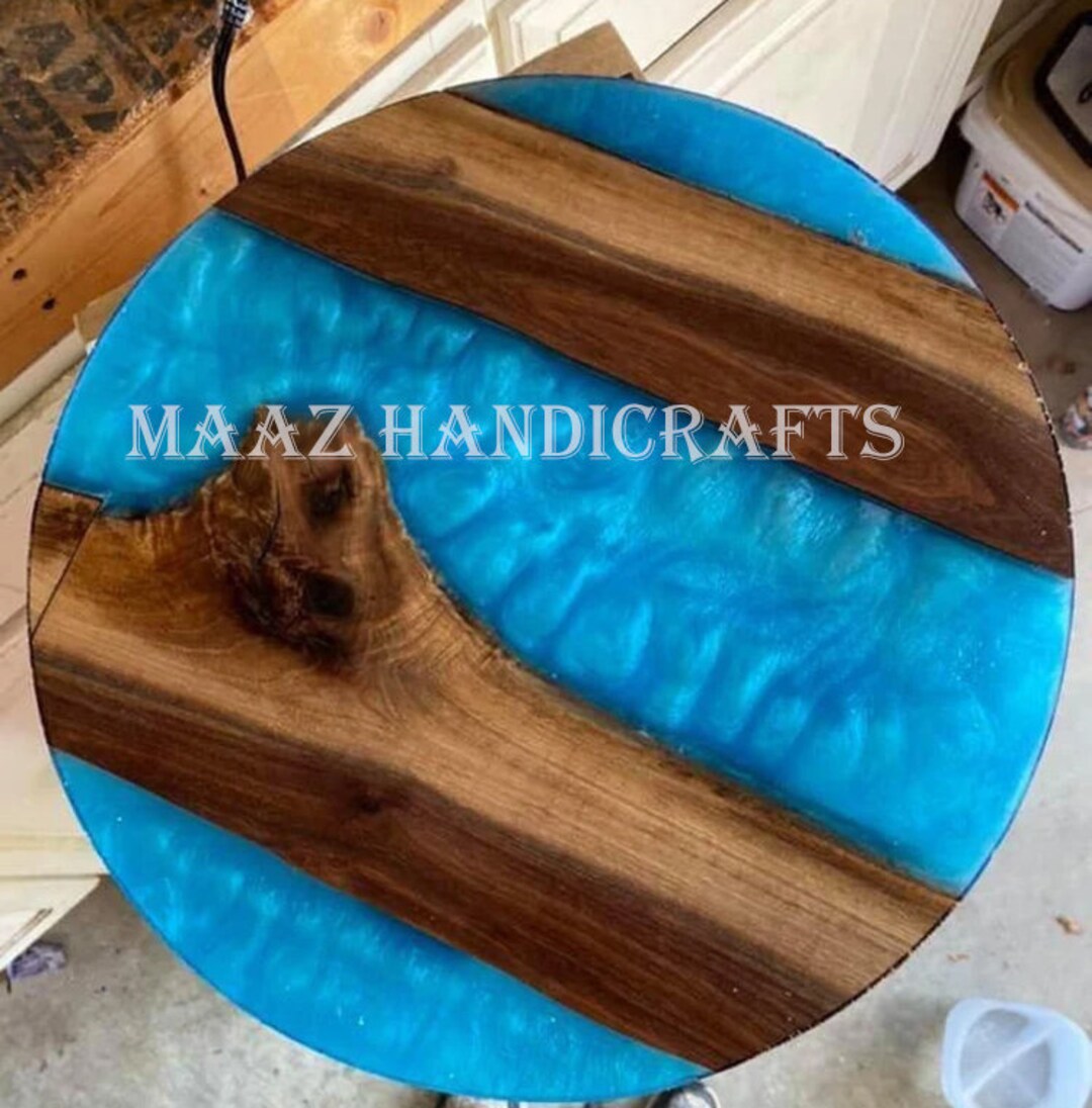 Round Epoxy Dining Table, Blue Epoxy Table, Custom Round Wood Table and Coffee Table for Home