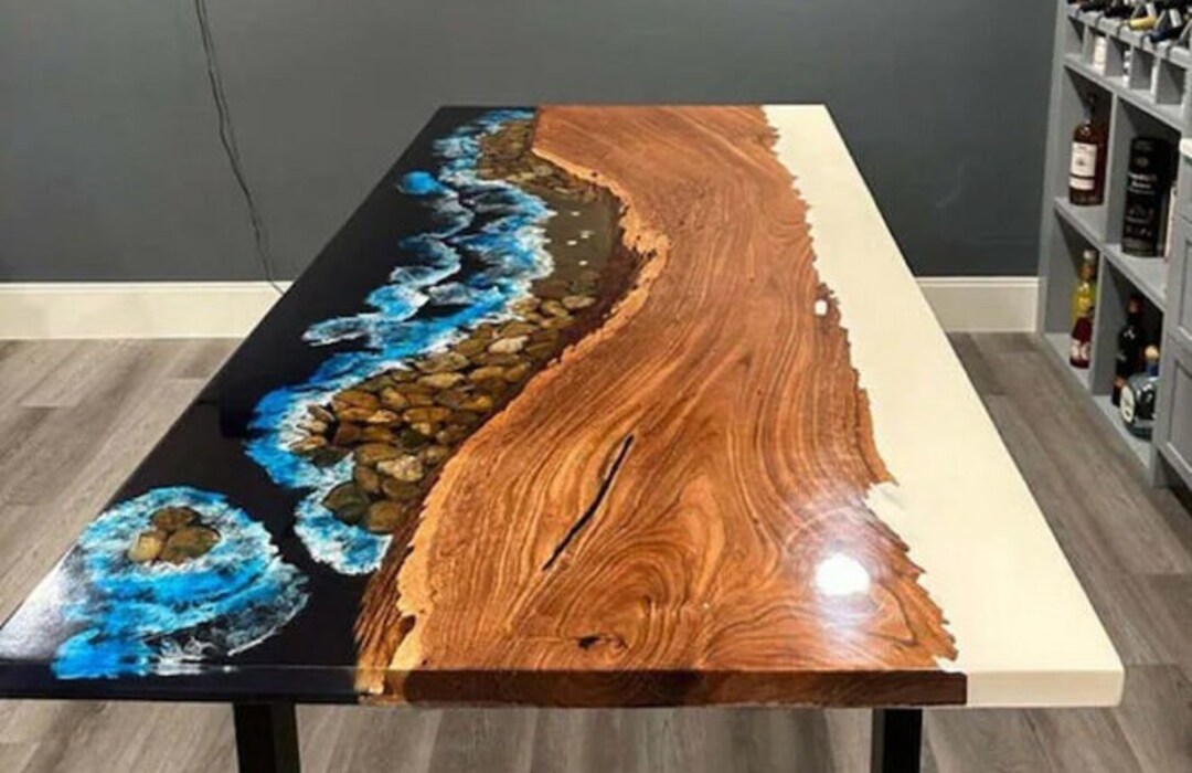 Ocean Epoxy Resin Dining Table, Blue Ocean Epoxy Table, Ocean Epoxy ...