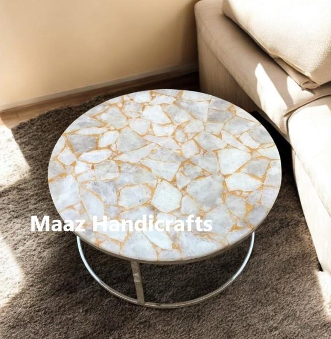 White Quartz Coffee Table Round Quartz Table Top - Etsy