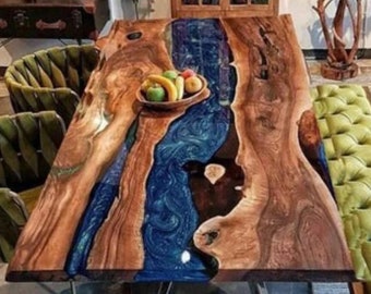 Live Edge Epoxy Table | Epoxy Blue Table Top | Epoxy Dining Table | Epoxy Table