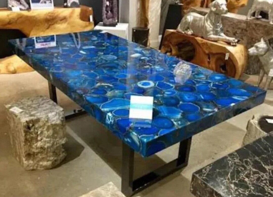 Blue Agate Table, Dining Table, Stone Coffee Table, Agate Countertop