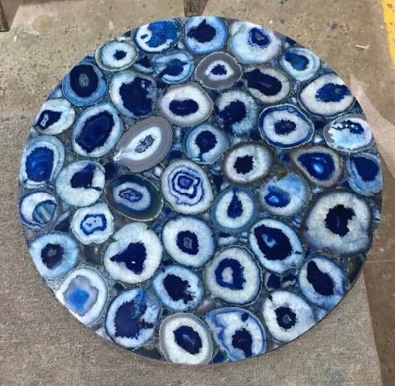 Blue Agate Table Round Agate Slab Agate Dining Table Stone Etsy