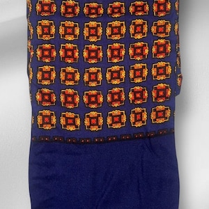 Vintage retro rare original  70s Paisley unisex mod scarf / neck tie navy blue orange