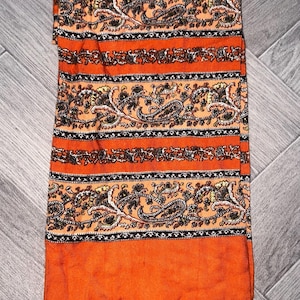 Vintage retro rare original 70s wool  Paisley unisex mod indie  scarf / neck tie orange brown