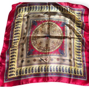 Vintage atemberaubendes Luxus-Schal Kopftuch Kopftuch Hals-Krawatte groß rot gelb