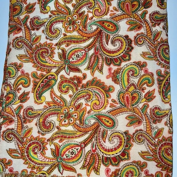 Vintage retro rare stunning paisley 70s wool mod scarf / neck tie orange green